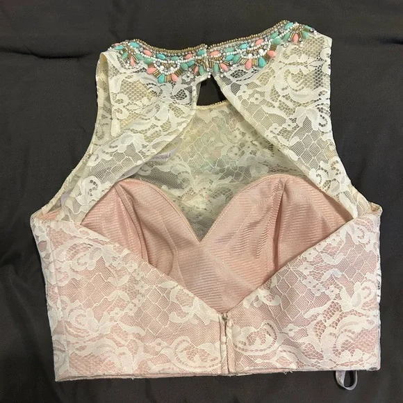 TONY BOWLS TB11670 IVORY | size 4 | two piece beaded lace white prom dress - Picture 13 of 15